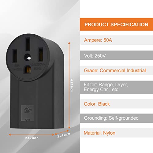 NEMA 14-50R Receptacle 3-Pole 4-Wire Surface Mount Power Receptacle 125/250V 50A UL Listed, Micmi Black (NEMA 14-50R) by micmi - Image 4