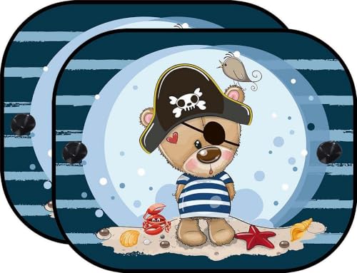 Start Coppia Tendine Laterali Auto Ventose Incluse Grafica Orsetto 44X36 Cm Universali Bambini Protezione Raggi Solari