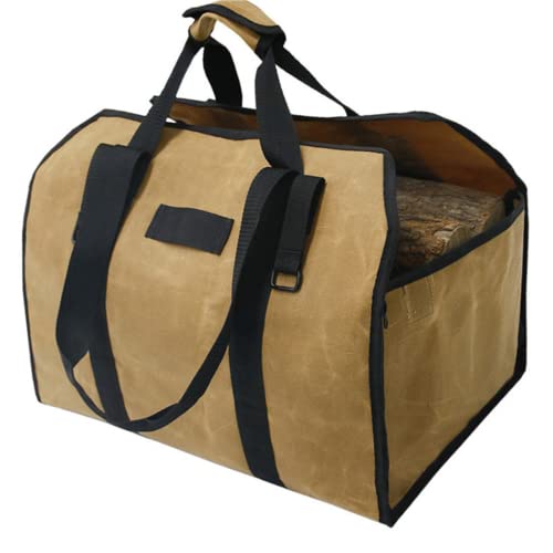 Sac de rangement en toile sac à main en bois, sac de journal tote, grand sac de stockage en bois en toile de gaz, support de journal de cheminée pour le barbecue de camping intérieur (kaki) Cover