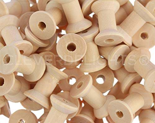Cleverdelights 1 1/8" X 7/8" Wood Spools - 25 Pack - Empty Craft Spools #TOP3