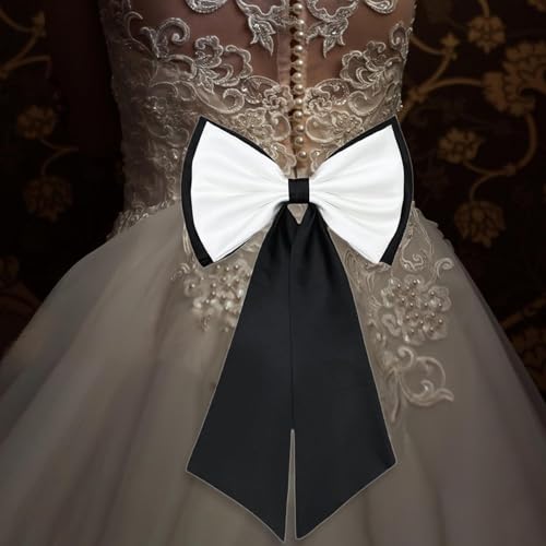 jojomis Detachable Satin Bow Elegant Supplies Big Bow for Dress Prom Travel Gift Parties- Black White4