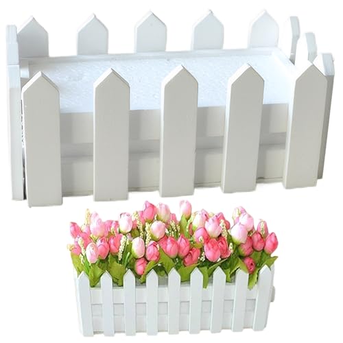 Pastoralist Miniature Decorative Fence, White Wooden Classic Picket Fence, 16x8.5x7cm,