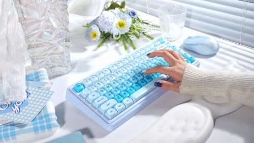 Image of ZORNHER UR82 Wireless Foundation Mechanical Keyboard,75% Creamy Keyboard,Cute Gaming Keyboard,Jelly Crystal Gradient Keycaps,Hot Swappable,RGB Backlit,for Mac Windows,BT5.0 /USB-C /2.4GHz,Ice Blue