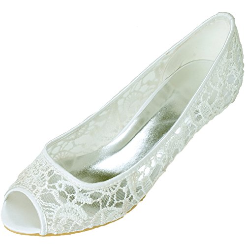 Sandales mariage femme bout ouvert chaussure fête plissée dentelle talon 3.5 cm confort