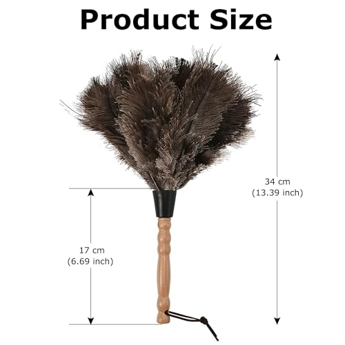 Image of Ostrich Feather Duster 13.39 inch Premium Feather Duster with Wooden Handle Delicate Surfaces Cleaning Supplies for Car Home Office