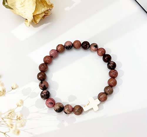 Image of Confirmation Gifts for Teenage Cross Charm Beaded Bracelet for Women /Men Relax Anxiety Jewelry Faith Gifts Catholic Sponsor Gift (Red)