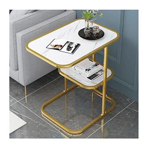 Mesa auxiliar para sofá, mesa auxiliar nórdica pequeña, creativa mesa pequeña para dormitorio, mesa cuadrada pequeña en la sala de estar, mesita de noche simple, almacenamiento de doble capa (blanco,