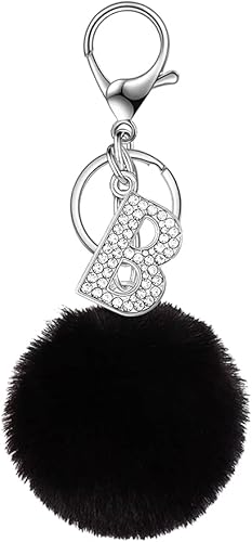 malyunin Llavero con inicial del alfabeto con pompón para mujeres y niñas, llavero de cristal brillante, regalo de cumpleaños, llavero de amistad