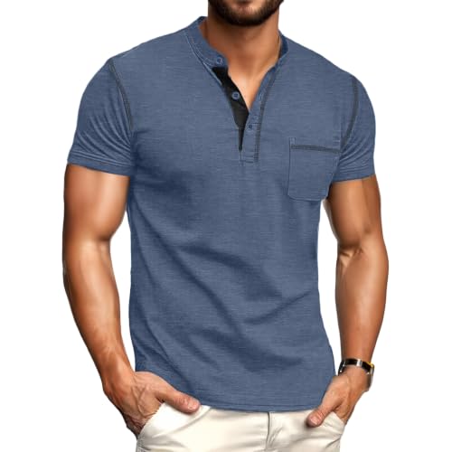 Image of Sailwind Mens Henley Shirts Short Sleeve Summer Casual Classic Cotton T Shirts Pocket Button Shirt