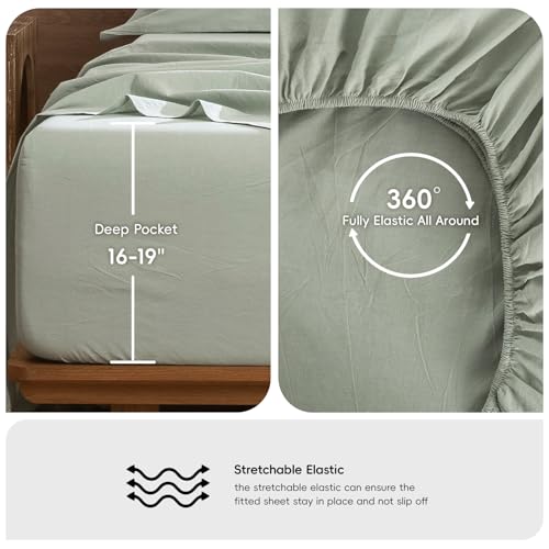 Image of MooMee Sheet Set 100% Washed Cotton Linen-Like Extra Deep Pocket Twin | Relaxed Linen-like Texture. Soft, Breathable & Lightweight Comfort. 15-19 inch Extra Deep Pocket with All-around Elastic