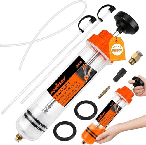 500CC Fluid Extractor and Fill Pump Manual Oil Syringe Suction Pump with Long Hose and Extension Tubes Automotive Fluid Transfer Pump for Oil Brake Fluid Coolant Gear Oil Cars Boats Lawn Mower