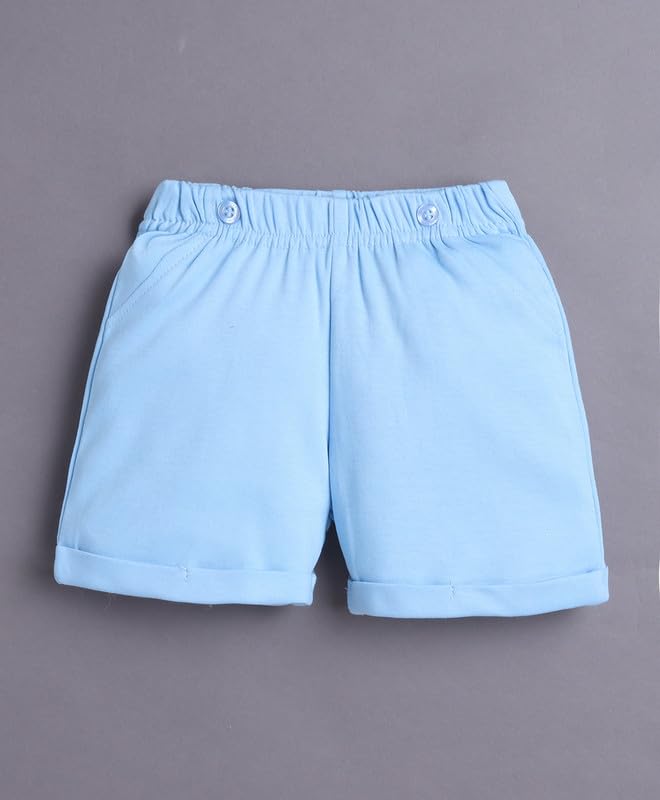 Image of BUMZEE Boys Regular Fit Half Sleeves Collar Neck Cotton Bodysuit & Short Set With Applique Bow Suspender & Cap
