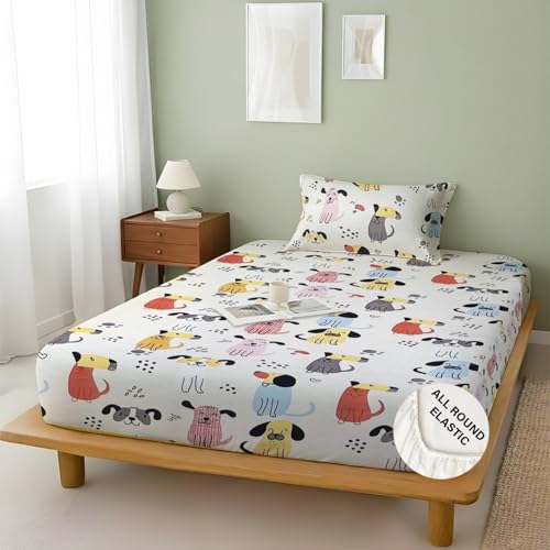 Image of Weave & Decor Kids Fitted bedsheets Single Bed 36x78x6 inch with Pillow Cover 20x30 inch, Breathable Soft Fabric, for Single Mattress