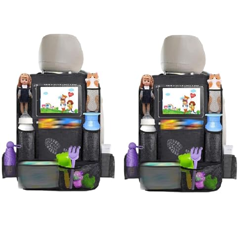 Car Seat Organizer Backseat, Automotive Seat Back Organizer, Vehicle Backseat Hanging Storage Pocket, Multipurpose Car Travel Road Trip Essentials Accessories for Kids & Adults (2 Grey)