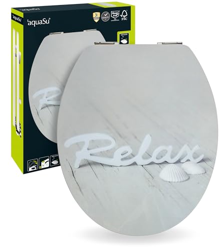 SITZPLATZ® WC-Sitz mit Absenkautomatik, Wellness Dekor Relax, High Gloss Toilettensitz mit Holz-Kern & Schnellbefestigung, Standard O Form, Metallscharniere, Toilettendeckel glänzend, 40197 5