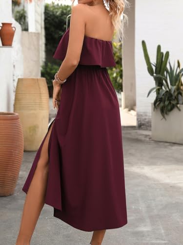Image of Women's Ruffle Floral Maxi Summer Casual Dress Off Shoulder Wedding Guest Slit Hem Beach Prom Dresses