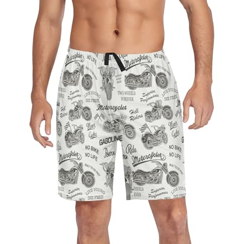 Men's Pajama Shorts Soft Comfy Casual Sleep Lounge Vintage Motorcycle Pj Bottom with Drawstring & Pockets