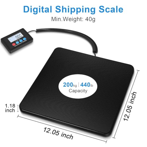 Image of Fuzion Shipping Scale, 450lb x 10g, High Accuracy Postal Scale, Hold /Tare Function, Digital Shipping Scale for Parcels, Postage, Luggage, Shipping, Battery and AC Adapter Included