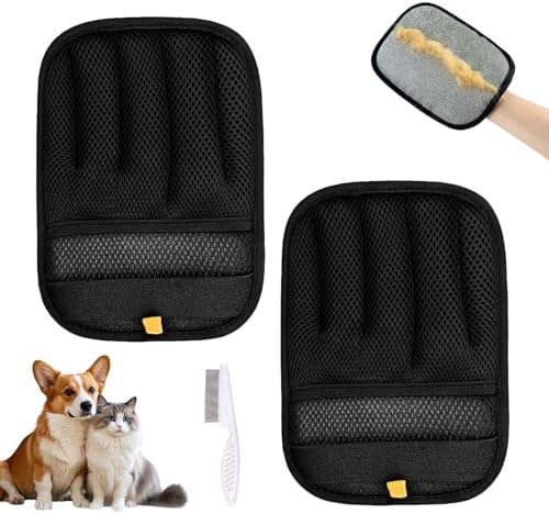 Pet Hair Removal Gloves, 2 PCS Double Sided Dogs and Cats Hair Remover Reusable Cat Dog Pet Grooming Gloves Suitable for Couch, Furniture, Deshedding, Grooming, Pet Cleaning Tool