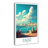 QOGDAF Póster de lienzo de viaje de Cádiz con diseño de España para decoración de pared de sala de estar, dormitorio, 50 x 75 cm