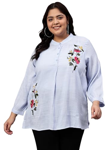 Image of Indietoga Women's Plus Size Cotton Embroidered Longline Tunic Tops (2XL to 7XL)