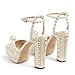 Goolita Womens Open Toe Pearl Platform Heels For Women Chunky Buckle Ankle Strap Wedding Heeled Sandals Dress Evening Bride Bridal Shoes