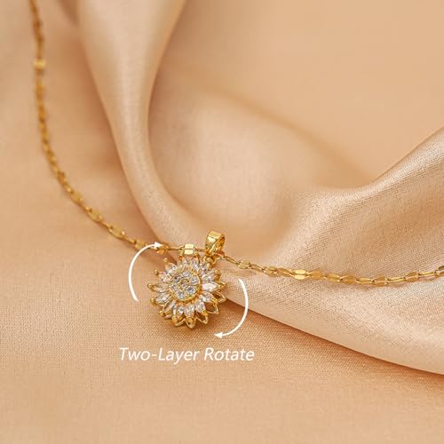 Sunflower Fidget Necklace for Women Gold Moon Necklace Rotating Heart Necklaces Spinning Crystal Flower Anxiety Necklaces Crescent Moons Jewelry Accessories4