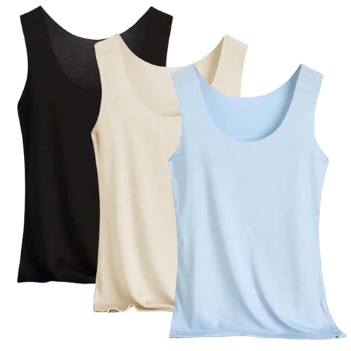 Pack de 3 Camisoles para mujer, Tank Tops de verano, sin mangas, de tirantes, con cuello redondo, de seda ligera y fresca, cómodas para deporte, yoga, entrenamiento, túnica, de un solo color