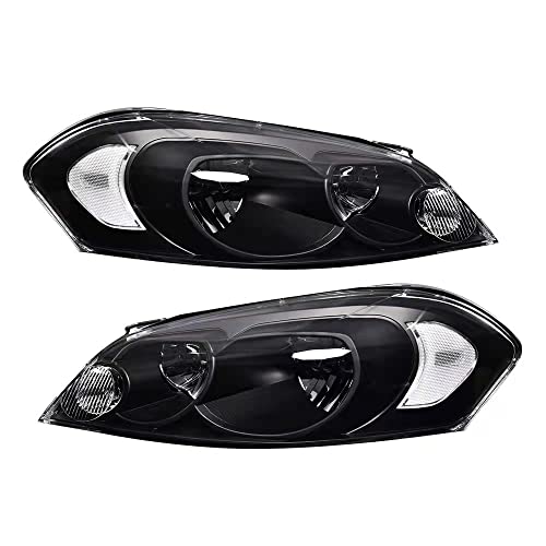PIT66 Headlights, Compatible with 06-13 Chevy Impala / 14-16 Chevrolet Impala Limited / 06-07 Chevy Monte Carlo Headlamps Assembly Accessories Clear lens Black Housing Clear Reflector