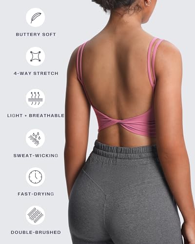 Image of Aoxjox Women's Workout Sports Bras Fitness Padded Backless Yoga Crop Tank Top Twist Back Cami