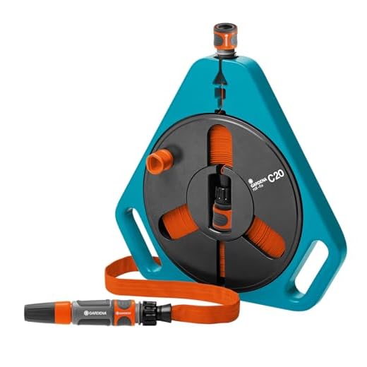 GARDENA Classic roll-fix platt slang 20 med kassett: Platsbesparande kassett med vattenslang (Ø 12 mm i kassetten), säkerhetsautomatik, inkl. spruta, med anslutningar (757-20)