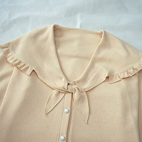 Women Tie Front Cardigan Cute Girls Kawaii Lolita Sailor Collar Rib Knit Open Button Down Top Coat3