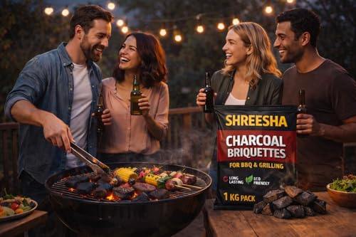 Image of Charcoal Briquettes| All Natural Long Lasting Coal for Barbecue| Coal for Cooking & Grilling| BBQ Koila for Camping & Cooking| Long Burning Koyla for Home, Garden & Outdoor Use 1 KG