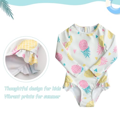 Image of Baby and Toddler Girls One Piece Rash Guard Swimsuits for Girls Long Sleeve Swim Shirts with Sun Protection