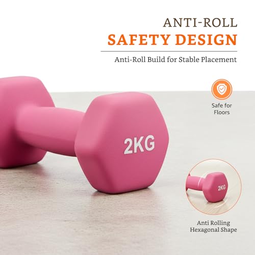 Image of Amazon Brand - Solimo Neoprene Dumbbell 2 kg, Set of 2 (Light Pink)