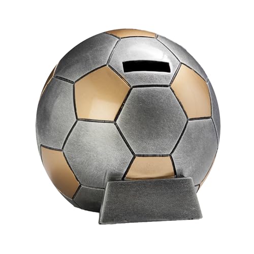 Henecka Coupe de football - Tirelire de football - Argent et doré - Avec gravure au choix - Diamètre : 130 mm