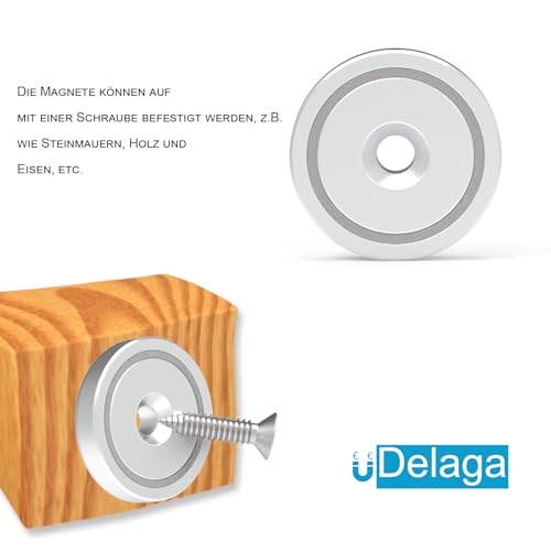 Delaga Magnete Stark mit Loch, Magnete Rund 12 KG Kraft 20mm, Magnet mit Schrauben, Topfmagnet 12 Stück