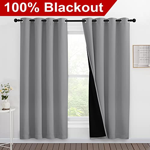 Image of NICETOWN Full Shade Curtain Panels, Pair of Energy Smart & Noise Blocking Out Blackout Drapes for Dining Room Window, Thermal Insulated Guest Room Lined Window Dressing(Silver Grey, 55 x 78 inch)