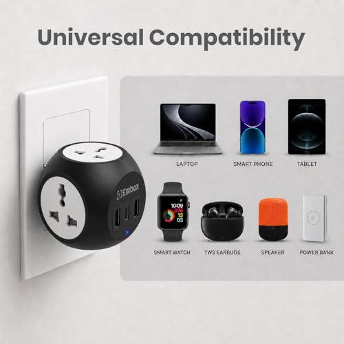 EMBOX Multi Plug Adapter with USB Ports, Type-C, Black - Image 6