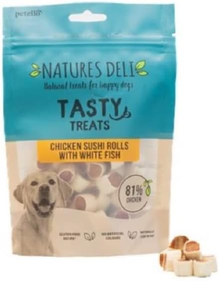 Dog Treats Chicken Sushi Rolls with White Fish Gluten Free Low Fat Bite-size Treats for Dogs High Protein Dog Biscuits - 100 g