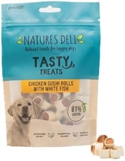 Natures Deli Chicken Sushi Rolls with White Fish Dog Treats, Gluten Free Low Fat Bite-size Treats for Dogs, High Protein Dog Biscuits - 100 g