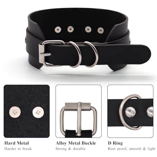 KISSHAKE Leather Collar Leash Set, Leather Choker Necklace for Women Black Collar3
