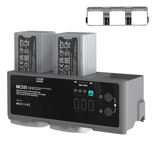 LIMETA 200W Fast Charging Hub for DJI Air 3/Air 3S Batteries - 3-Channel Parallel Charger with Discharge Function, LED Display, Multi-Port USB Charger for Drone Batteries, Compact & Efficient Design