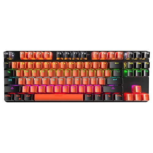 ABHI Clavier Mécanique Gaming avec RGB Rétro-éclairé pour iOS Windows PS4 Xbox Remplaçable à Chaud Clavier Filaire Disposition QWERTZ 87 Touches Bicolore Ordinateur PC Clavier Gamer - Orange-Noir