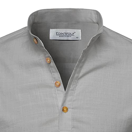Image of Men's Full Sleeve Beige Color Cotton Blend Spread Slim Fit Shirt Style Kurta for Men and Boys