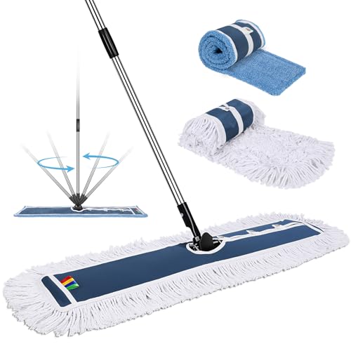 Zvonema Serpillère, Grande Balai Serpillère Microfibre, Industriel, 105cm Balai Serpillere Professionnel à Plat pour Nettoyage de Bureau, Garage Sol, Entrepôt, Centre Commercial, avec 2 Tampons