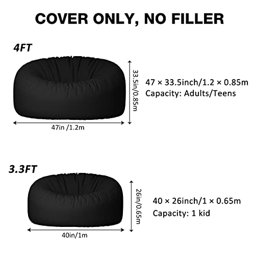 Taotique 4Ft Bean Bag Chair Cover(Cover Only, No Filler) Soft Skin Cooling Cotton Linen Bean Bag Cover For Adults/Teens/Kids In Summer Washable Bean Bag Couch Cover #TOP1