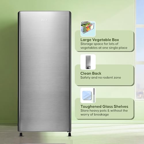 Image of Haier 190 L, 3-Star Direct-Cool Single Door Refrigerator with 1 Hour Icing Technology & Large Vegetable Box (2025 Model, HED-203TNS-N, Nickel Steel)