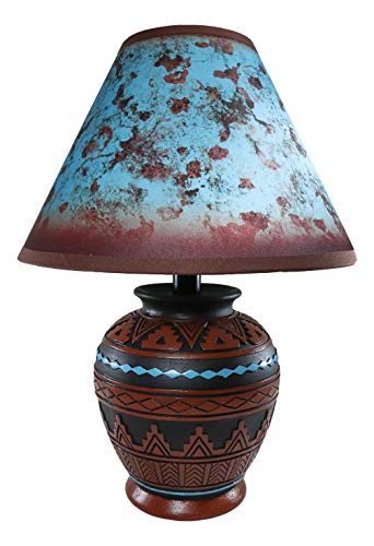 Ebros Gift Ebros Southwest Tribal Navajo Pyramid Vector Geometric Design Petite Vase Shaped Desktop Side Table Lamp With Tie Dye Turquoise Shade 15 Inch H Native Indian Country Western Home Accent Lighting Decor thumb #4