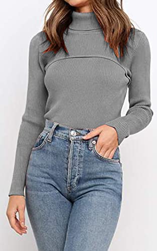 Prettygarden Women’s Turtleneck Knit Sweater Long Sleeve Soft Classic Fit Pullover Tops (Grey, Small, S) #TOP1